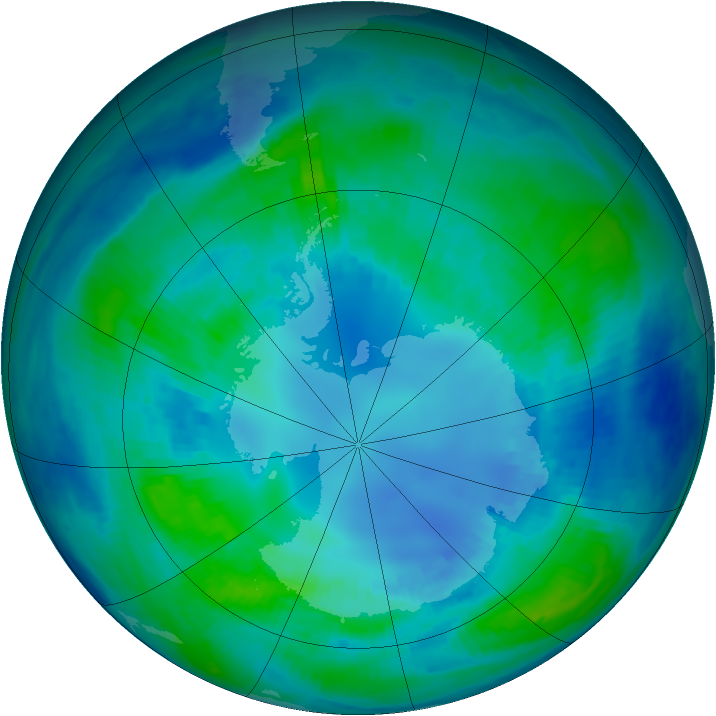 Antarctic ozone map for 22 April 2000